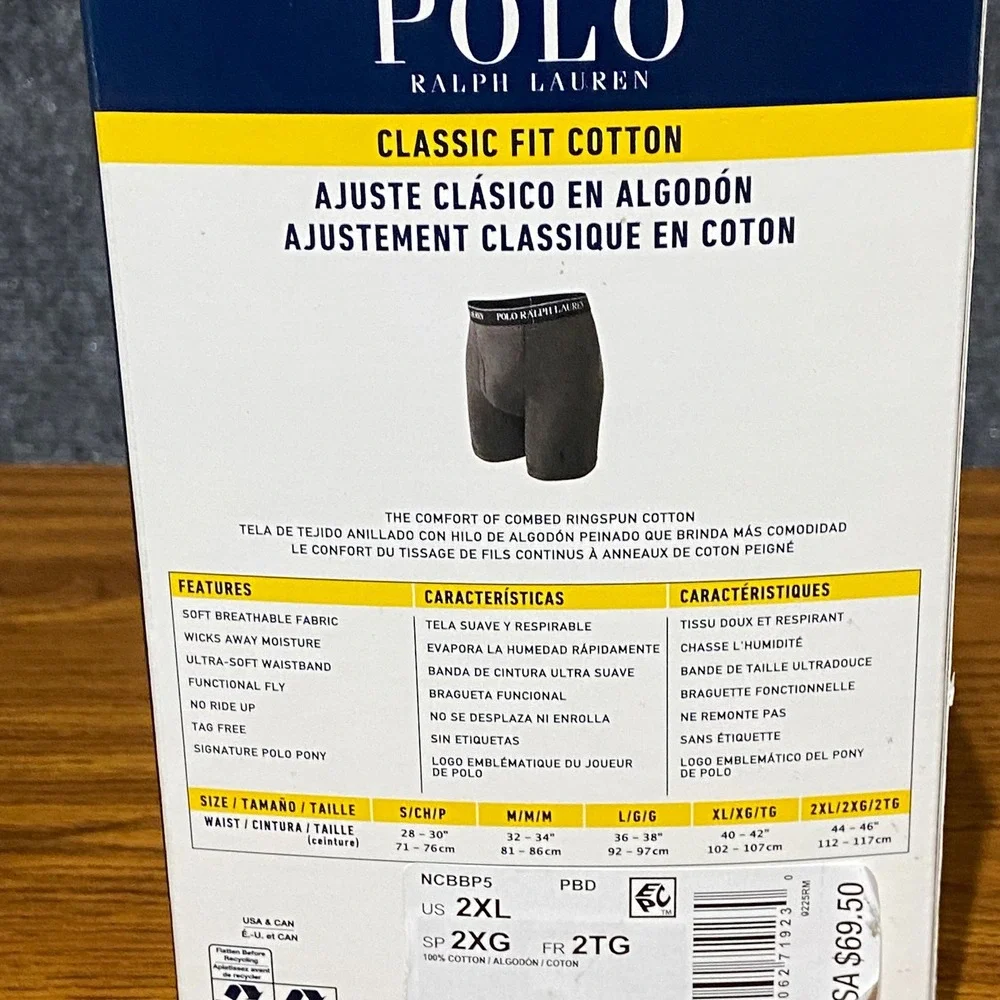 Polo Ralph Lauren Men's 5 Pack Classic Fit Boxer Briefs Black XXL NCBBP5